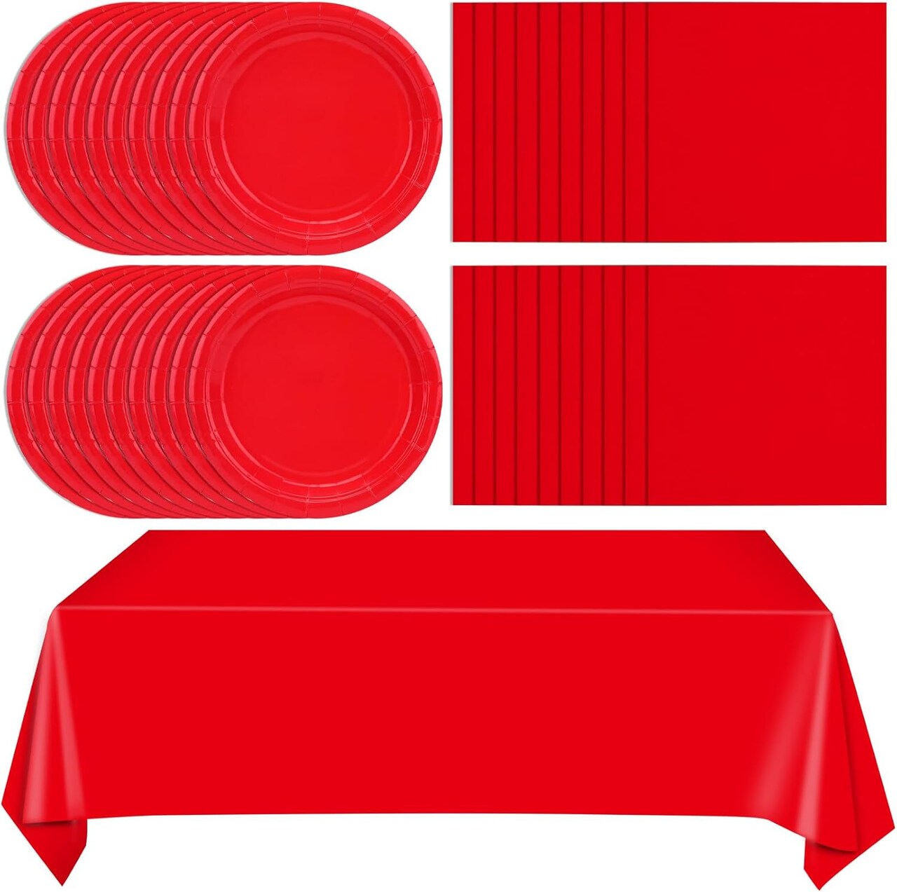 49Pcs Red Birthday Party Decorations Red Party Supplies Set Include Plates Napkins and Tablecloth, Red Dessert Plates,Disposable Cake Plates Red Tableware for Birthday Wedding Graduation Party